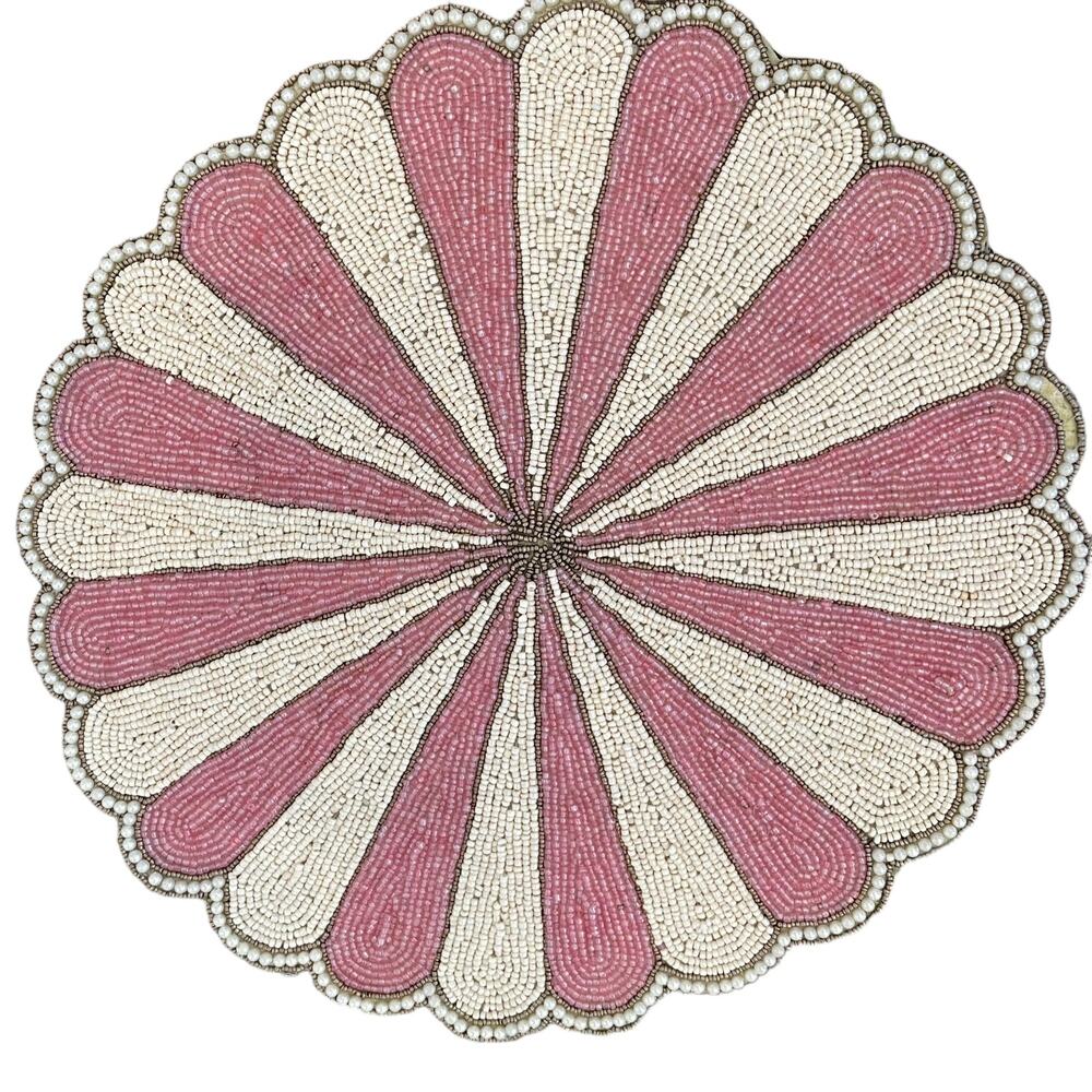 TIRAMISU Hand Glass Beaded 15in Placemat Charger Posh Pink & Cream NEW